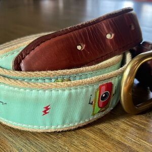 Preppy & Playful Print Men’s Belt Brown Leather Canvas Size 38